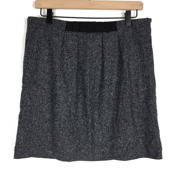 LOFT Skirt Wool Silk Bow Mini Tweed Pleated Career Minimalist Neutral Size 6 - Picture 1 of 10